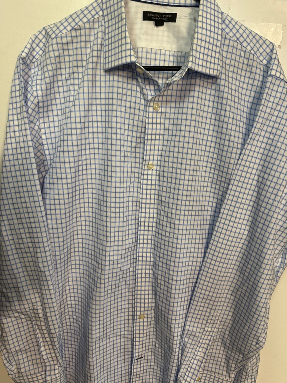 Banana Republic White Dress Shirt with Light Blue Windowpane Check size XL
